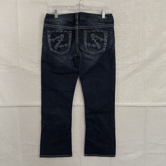Silver Jeans Women’s 29 Blue Dark Wash SANTORINI Crop Contrast Stitch Pockets - Picture 2 of 9